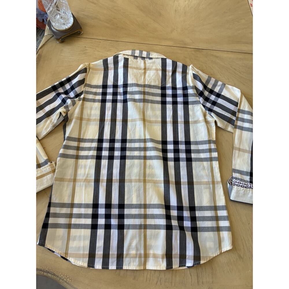Tizzie Button Down Shirt Plaid Stripe Chains Flip Cuffs Preppy Modern Luxury L - Picture 6 of 14